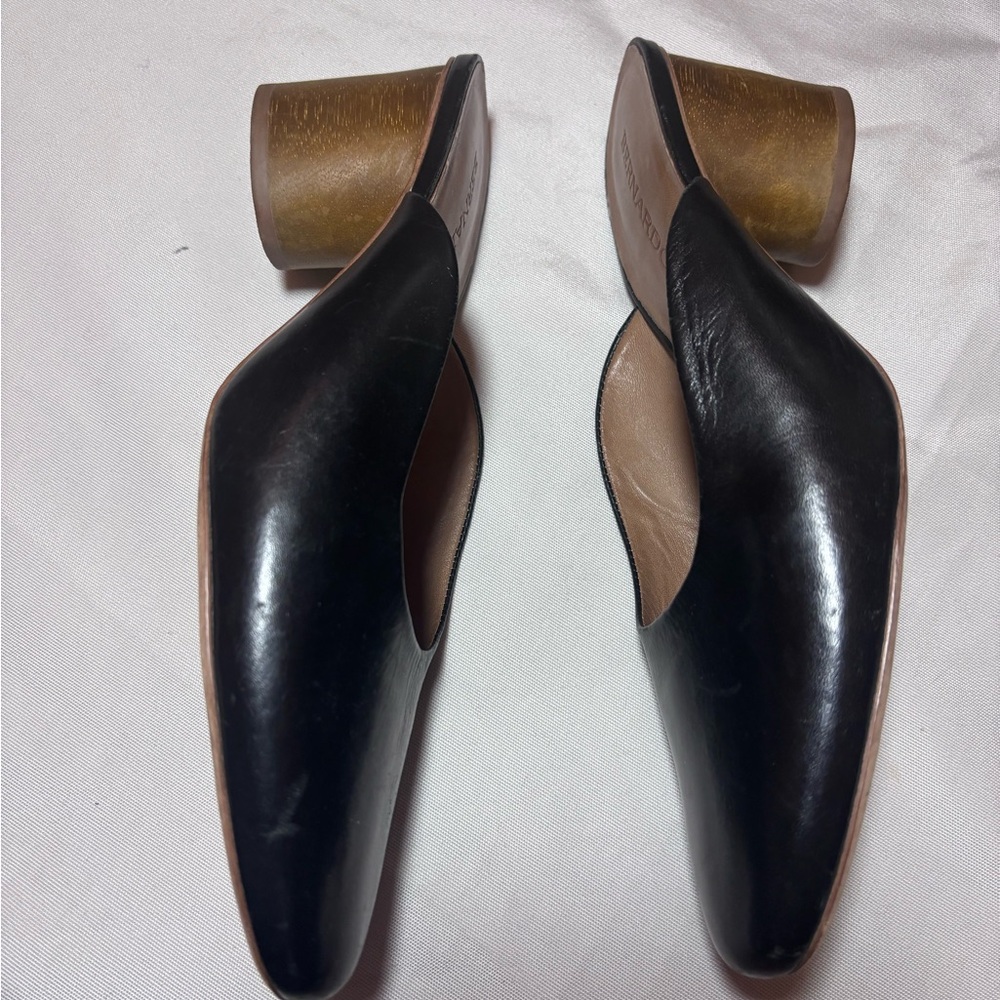 Bernardo Irene Black Leather Mule Heels Block Heel Slip On Size 9 - Picture 8 of 11